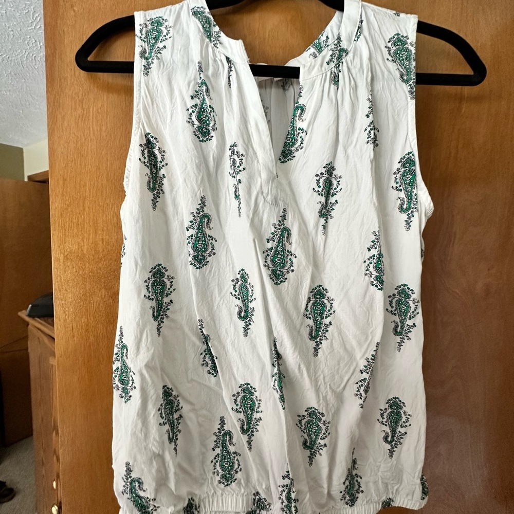 Loft Outlet White and Green Paisley Sleeveless Top